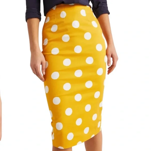 Boden Chatterly Yellow Polka Dot Pencil Skirt US 8 - Picture 7 of 7